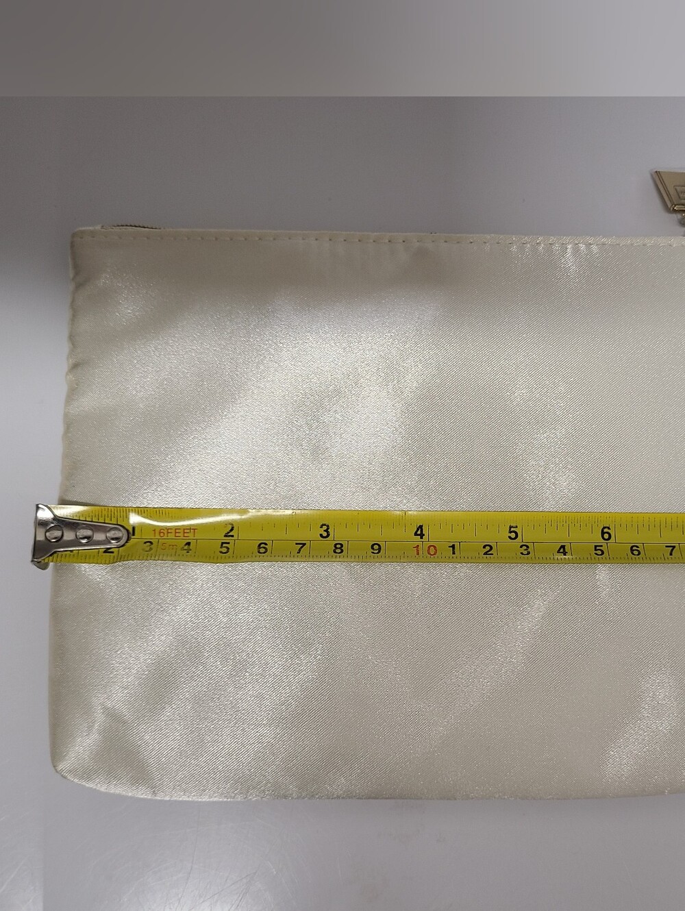 CHANEL Coco Mademoiselle Ivory Satin Makeup Pouch Silver Sequin Logo Gold Charm - Picture 11 of 11